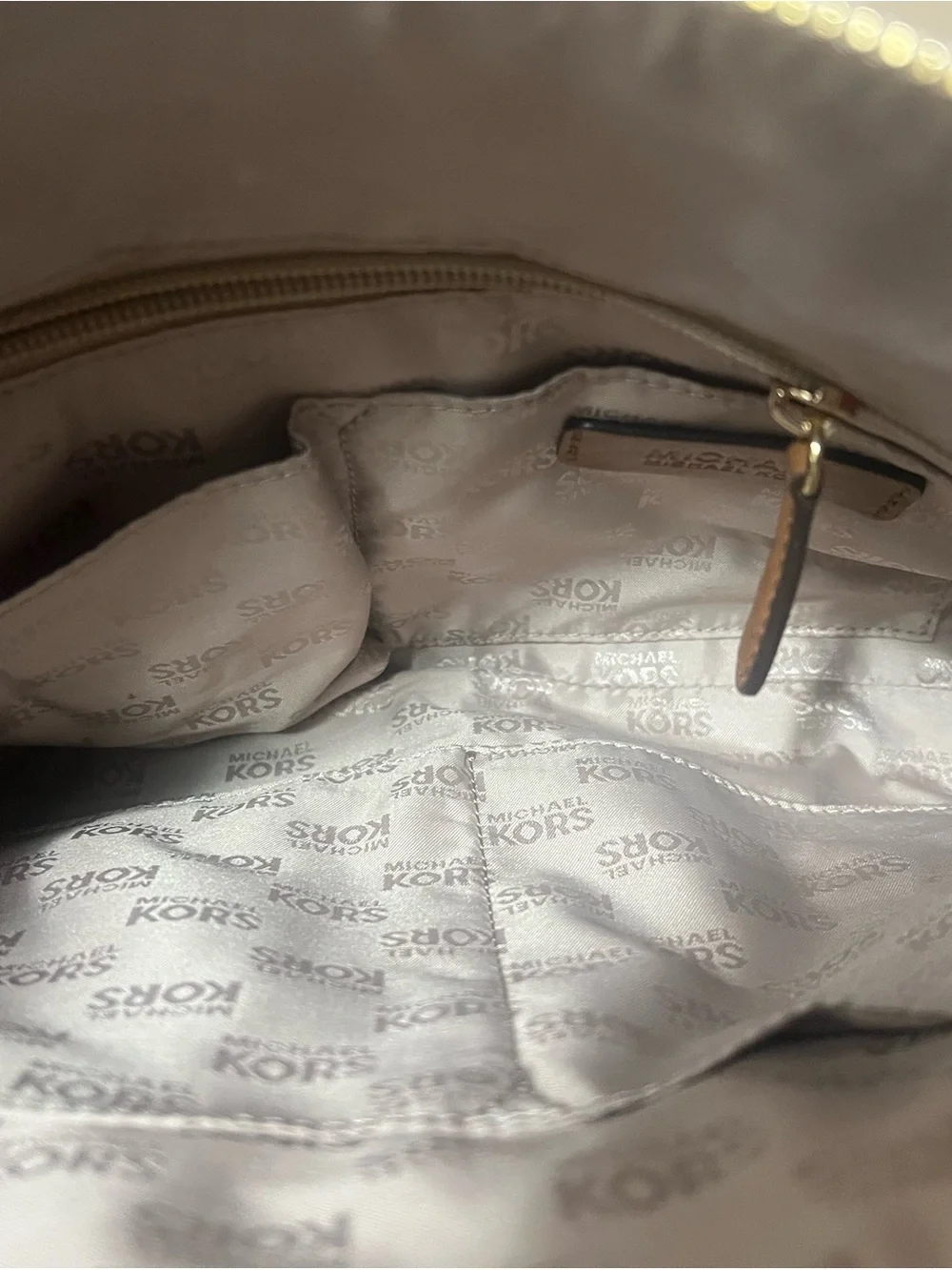 Michael Kors White and Brown MK Logo Crossbody with Leather Trim